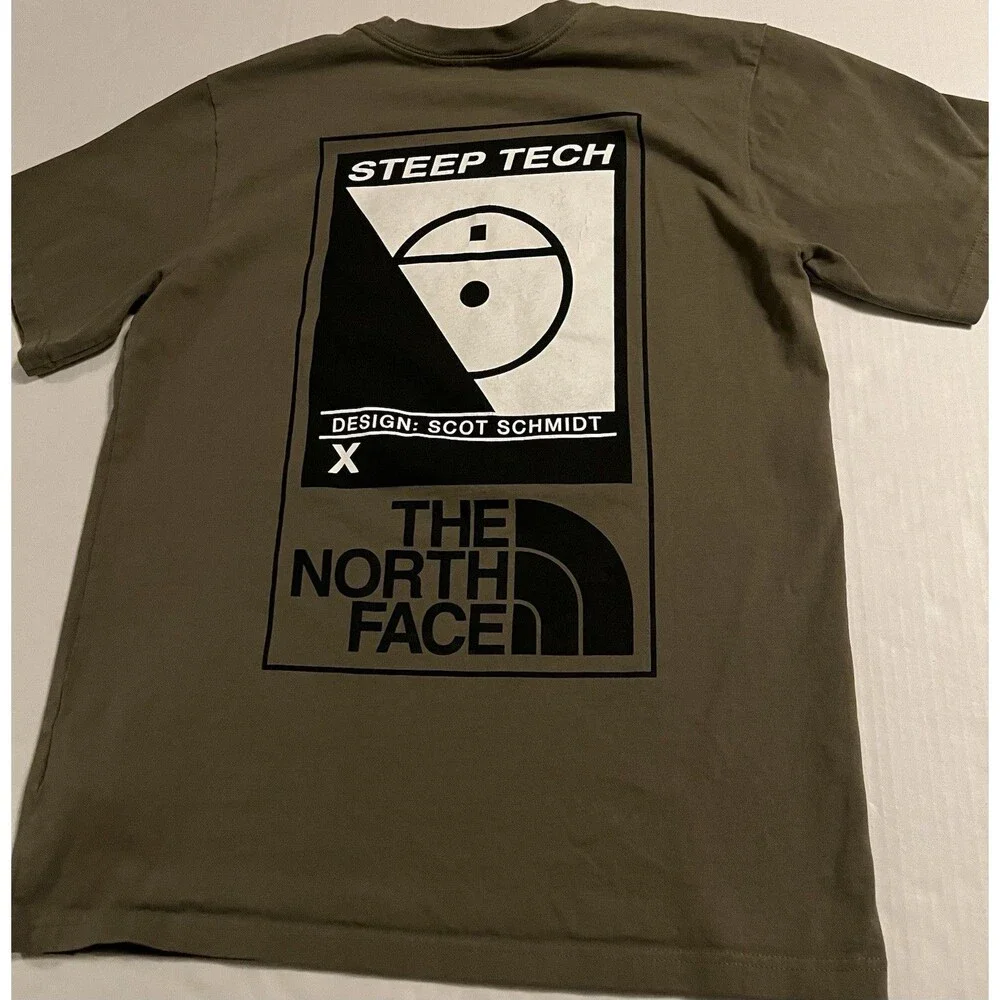 North Face Steep Tech Scot Schmidt Graphic T-Shirt MEDIUM Olive Green Outdoors
